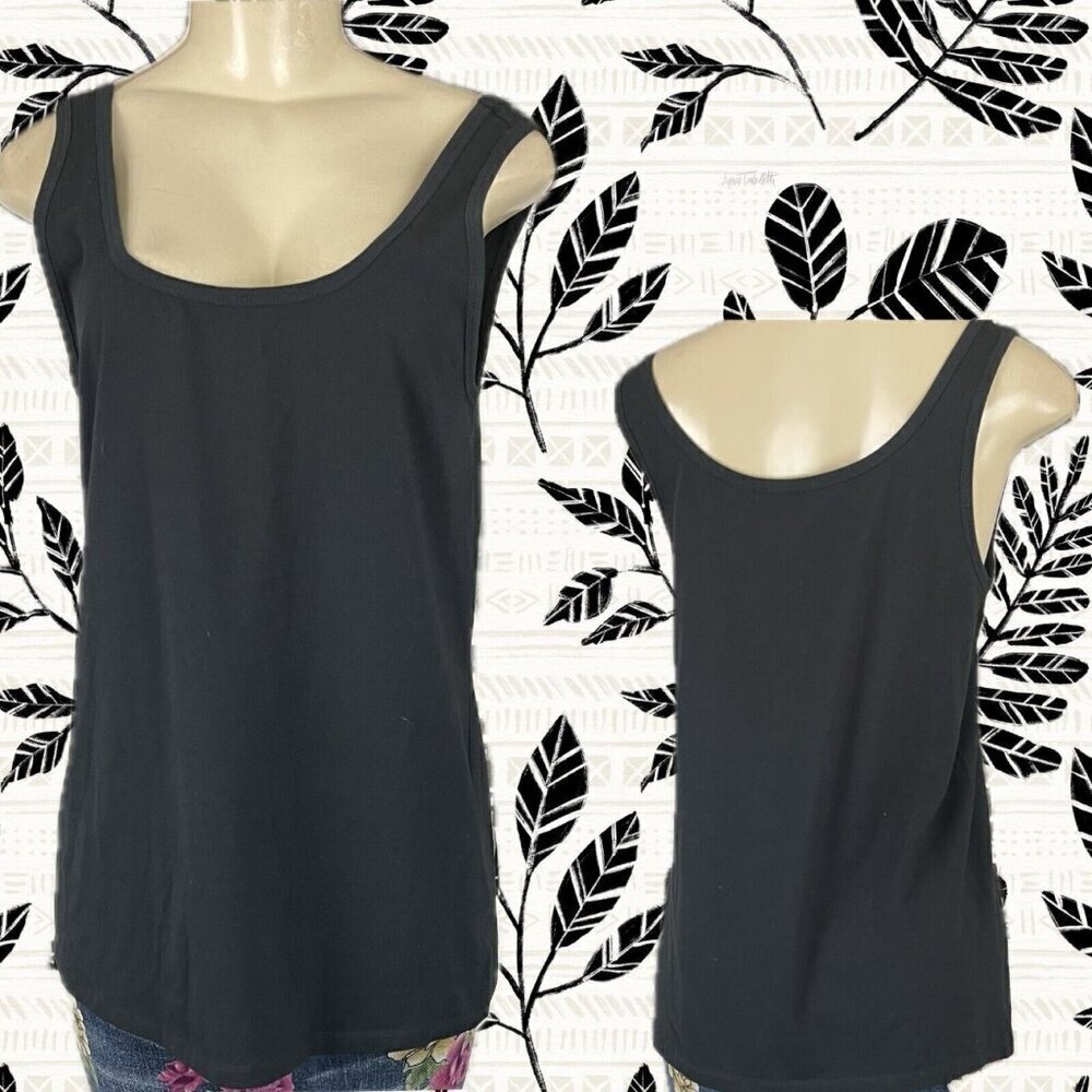 Jessica London 14/16 Solid Black Scoop Neckline Cotton Tank Top